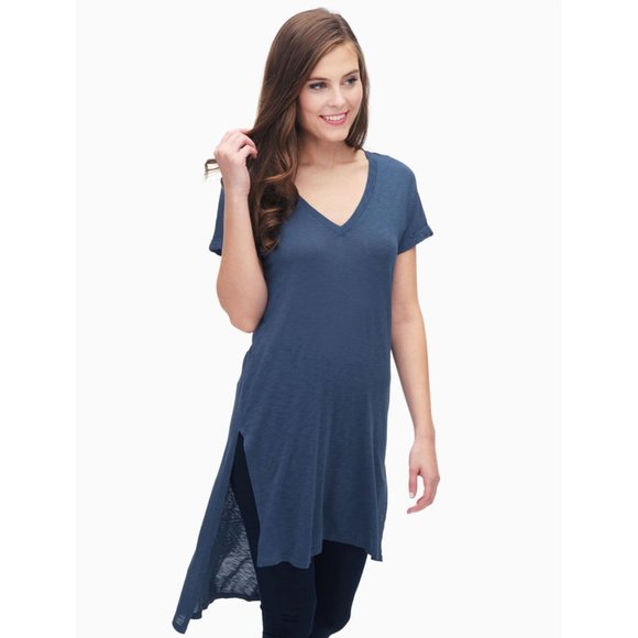 SPLENDID ST10698 Slub Jersey  LONG STEP HEM TEE Top BLUE SHADOW ( S ) - Picture 2 of 2